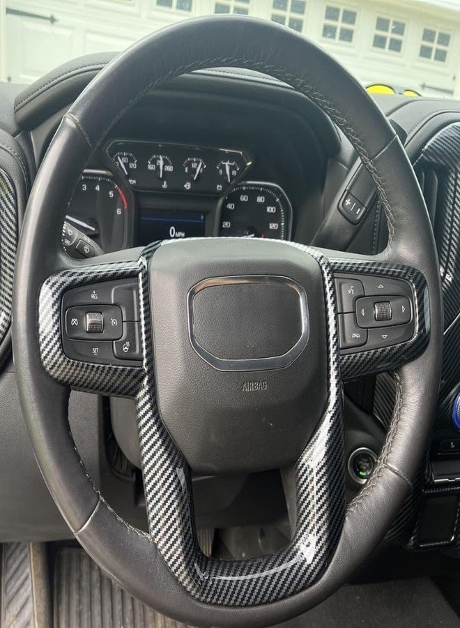 رويي غطاء عجلة قيادة مزخرف بلون ألياف الكربون من ruihe، مناسب لسيارات GMC Sierra 1500 و2500HD و3500HD وYukon موديلات 2020 و2021 و2022 و2023 و2024 - Image 1