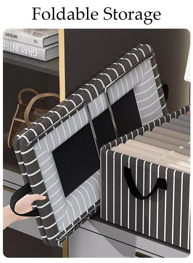 DUNISO 3 pieces wardrobe clothing storage box set, visible linen storage box, foldable wardrobe storage basket with metal frame, sturdy handle, clothes and toy storage box, washable storage box  - Image 5