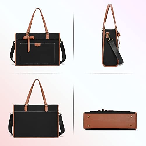 Keyli Laptop Tote Bag Canvas Laptop Bag for Women 15.6 inch Casual Work Shoulder Bags Large Capacity Professional Business Office Computer Briefcase Handbag Purses for Travel, Office, School Black - Image 5