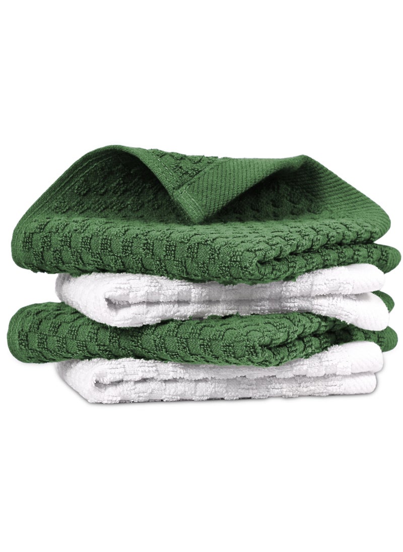 Infinitee Xclusives Infinitee Xclusives Premium Dish Towels - Green [Pack of 4] 100% Cotton 33cm x 33cm Dish Cloth - Absorbent Tea Towels - Terry Kitchen Dishcloth Towels for Household Cleaning  - Image 1