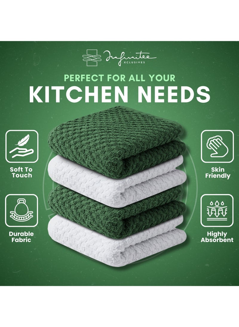 Infinitee Xclusives Infinitee Xclusives Premium Dish Towels - Green [Pack of 4] 100% Cotton 33cm x 33cm Dish Cloth - Absorbent Tea Towels - Terry Kitchen Dishcloth Towels for Household Cleaning  - Image 3