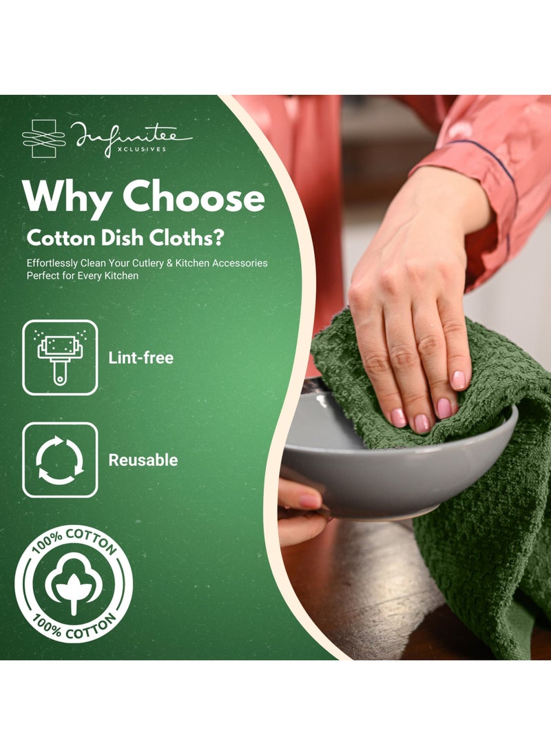 Infinitee Xclusives Infinitee Xclusives Premium Dish Towels - Green [Pack of 4] 100% Cotton 33cm x 33cm Dish Cloth - Absorbent Tea Towels - Terry Kitchen Dishcloth Towels for Household Cleaning  - Image 4