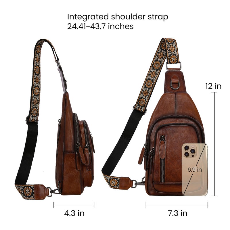 HESHE Leather Sling Bag for Women Crossbody Bags with Multi-Pocket Stylish Fanny Packs for Travel Chest Bag (Coffee) - Image 4