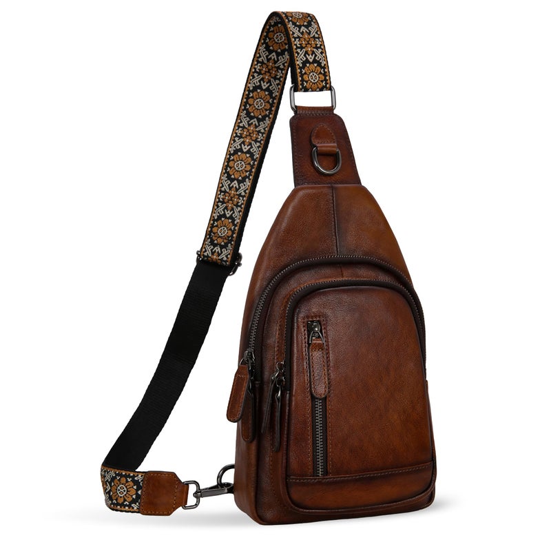 HESHE Leather Sling Bag for Women Crossbody Bags with Multi-Pocket Stylish Fanny Packs for Travel Chest Bag (Coffee) - Image 1