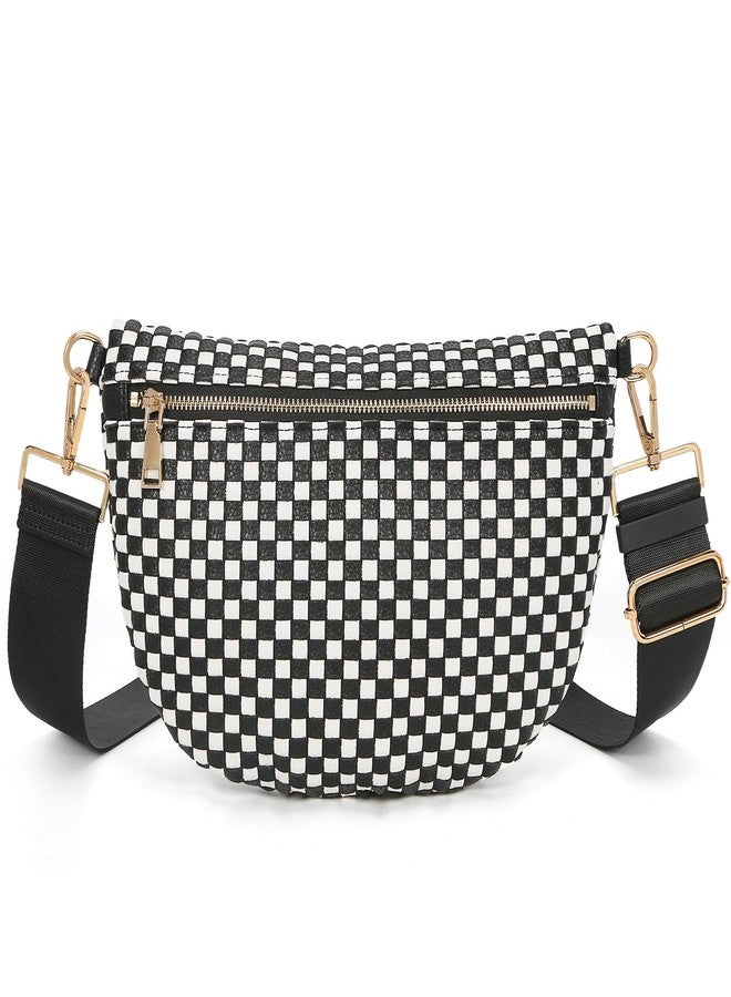 YFGBCX Woven Crossbody Bags for Women Bum Bag Checkered Sling Bag Faux Leather Crossbody Purse, Black, 11.81"L x 0.79"W x 7.87"H, Crossbody, Modern - Image 1