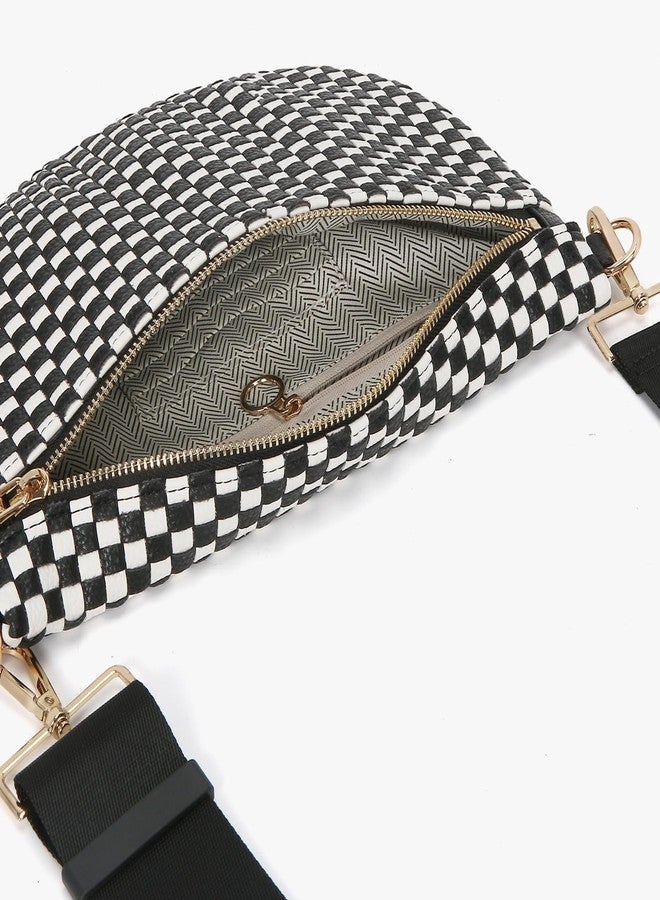 YFGBCX Woven Crossbody Bags for Women Bum Bag Checkered Sling Bag Faux Leather Crossbody Purse, Black, 11.81"L x 0.79"W x 7.87"H, Crossbody, Modern - Image 4