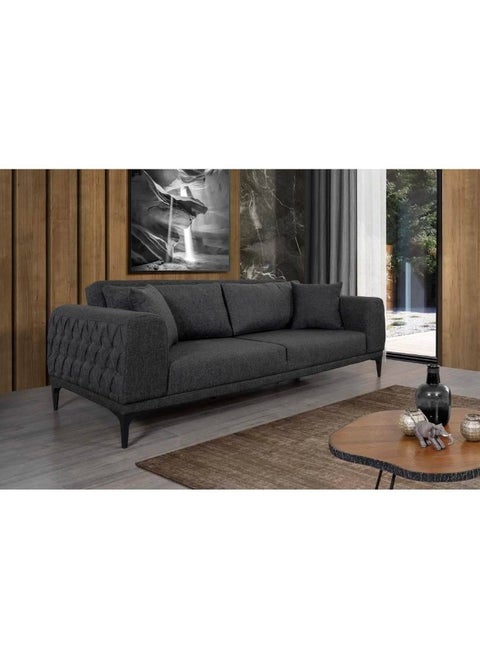 Swedish MDF Wood  and  Linen 3 Seaters Sofa - Grey