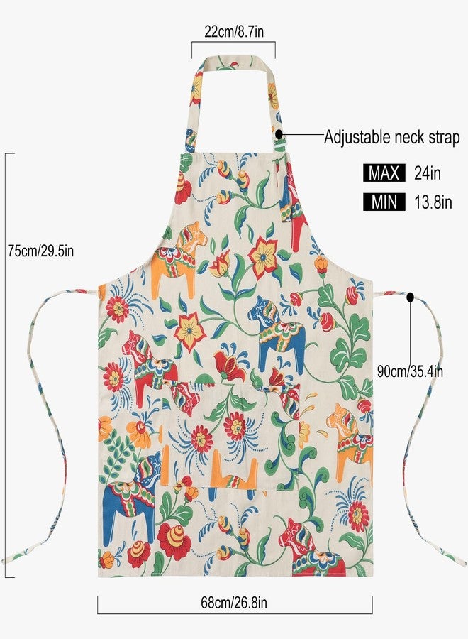 DILLMAN Aprons for Women with Pockets Cotton Linen Cooking Kitchen Baking Soft Durable Floral Gardening Apron, White, Full Length, One Size Fits Most Adults - Image 3