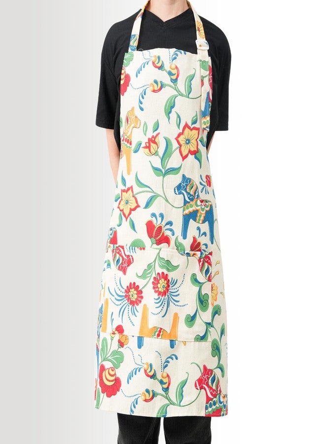 DILLMAN Aprons for Women with Pockets Cotton Linen Cooking Kitchen Baking Soft Durable Floral Gardening Apron, White, Full Length, One Size Fits Most Adults - Image 5