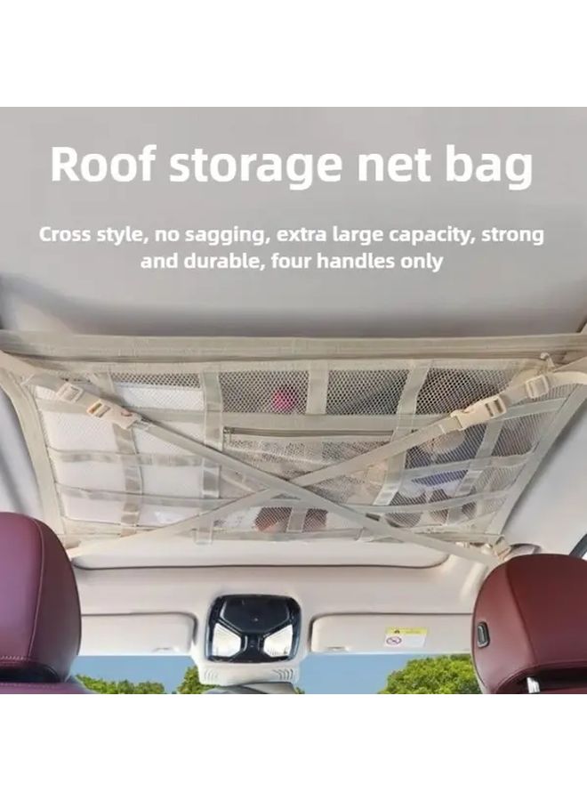 Car Roof Storage Net Bag Large Capacity 35.43 X 25.59 Inch Sixth Generation Black Heavy Duty Polyester Mesh Organizer With 4 Handles Space Saving Design For SUVs Sedans - Image 1