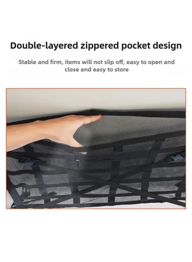 Car Roof Storage Net Bag Large Capacity 35.43 X 25.59 Inch Sixth Generation Black Heavy Duty Polyester Mesh Organizer With 4 Handles Space Saving Design For SUVs Sedans - Image 4