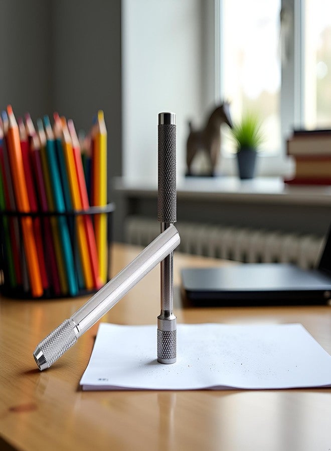 Zhuluck 1Pc Silver Pencil Extenders Dual Head Pencil Extender for Artists Adjustable Metal Handle Pen Holder Lengthener for School Office Professional - Image 4