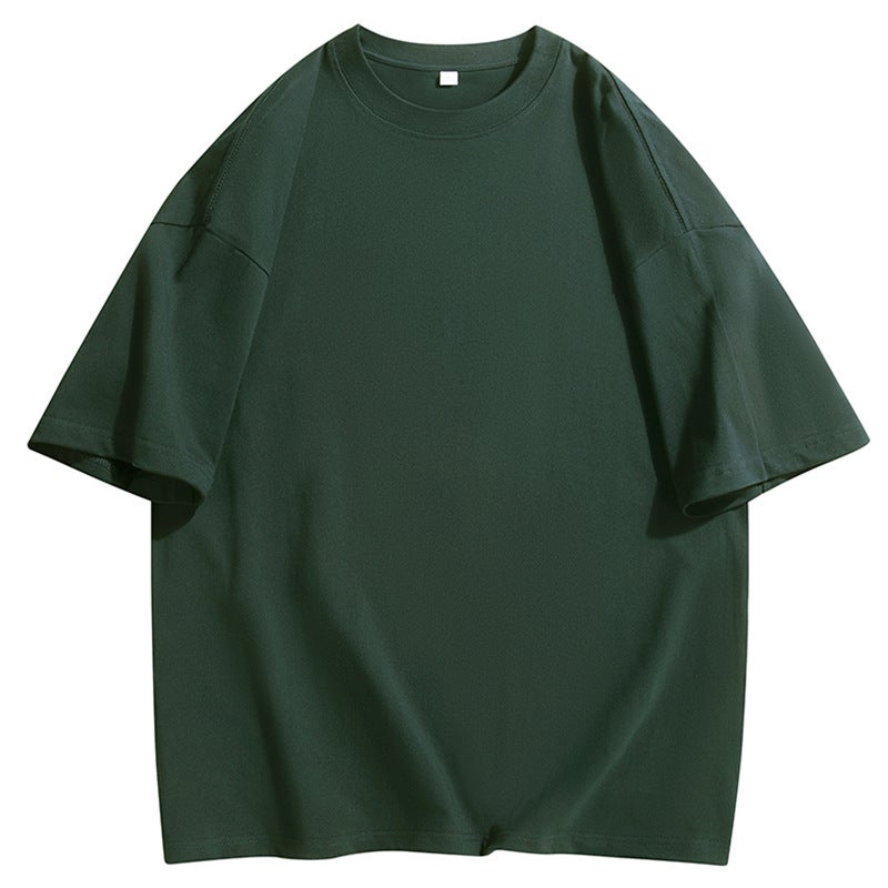 American-style heavy cotton short-sleeved T-shirt men's and women's basic solid color oversize T-shirt bottoming shirt trendy half-sleeved T-shirt - Image 1