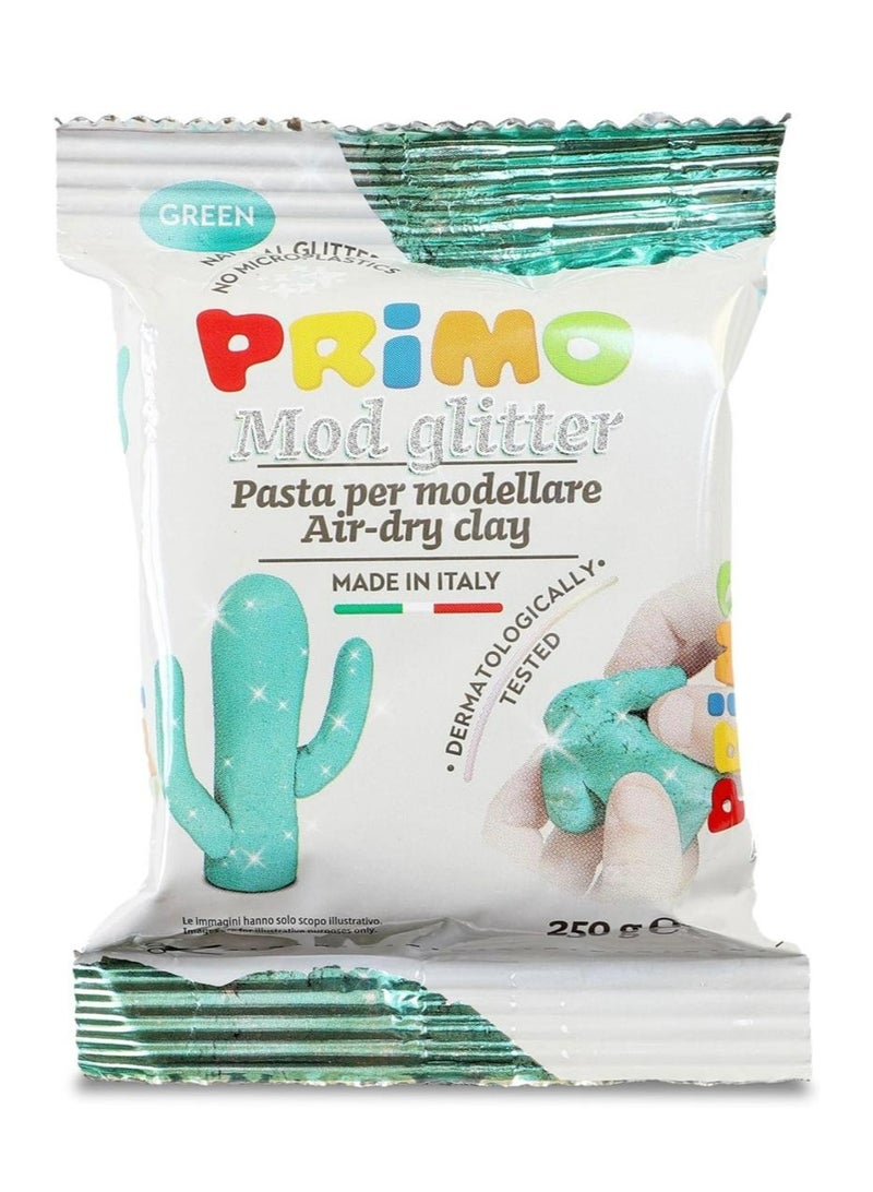 بريمو عبوة طين بريمو الجاف بالهواء،صلصال أخضر لماع، ٢٥٠ غرام، نشاط خالٍ من الشاشات للأطفال، ينمي المهارات الحركية الدقيقة، ويعزز النمو الحسي، يجف ليصبح صلبًا، طين تشكيل، غير سام، للاستخدام في المنزل أو الفصل الدراسي - Image 1