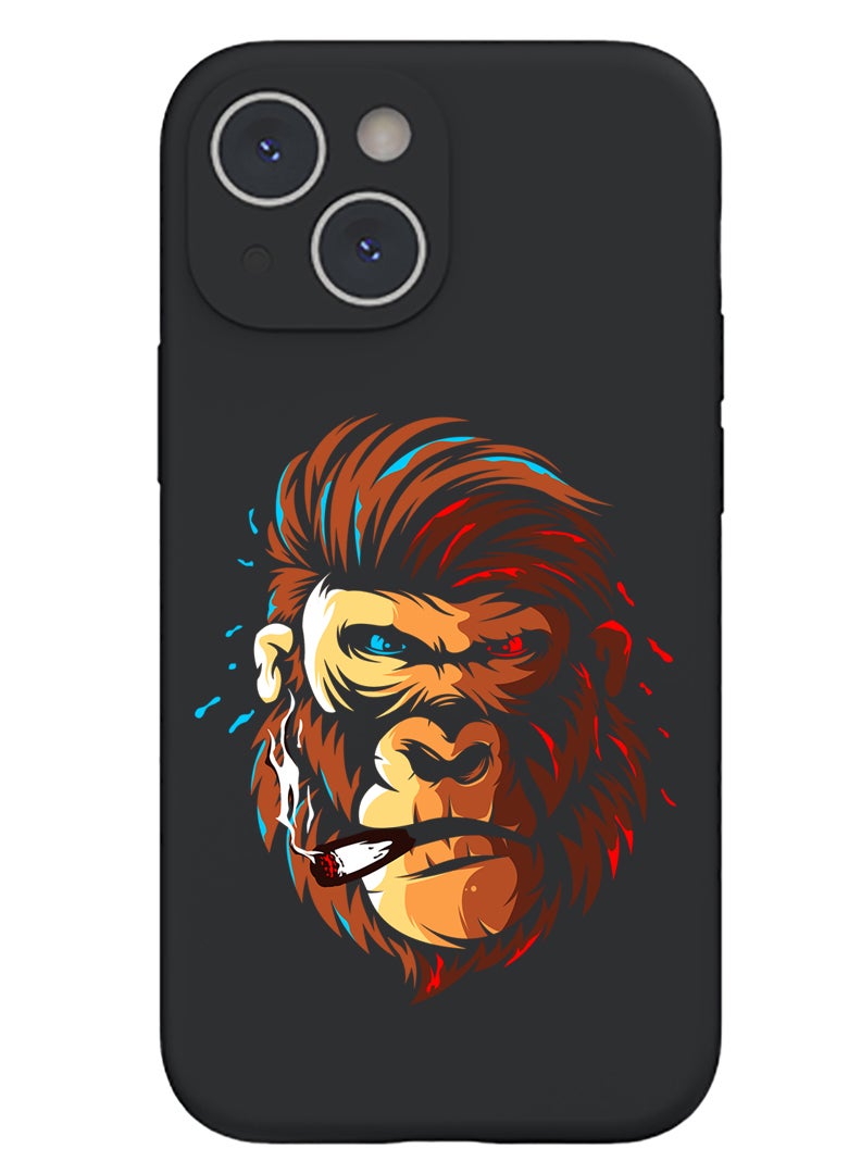 Protective Slim Fit Case Liquid Silicone Cover with Full Body Protection Anti-Scratch Shockproof Case For iPhone 15 Plus Black - Gorilla head