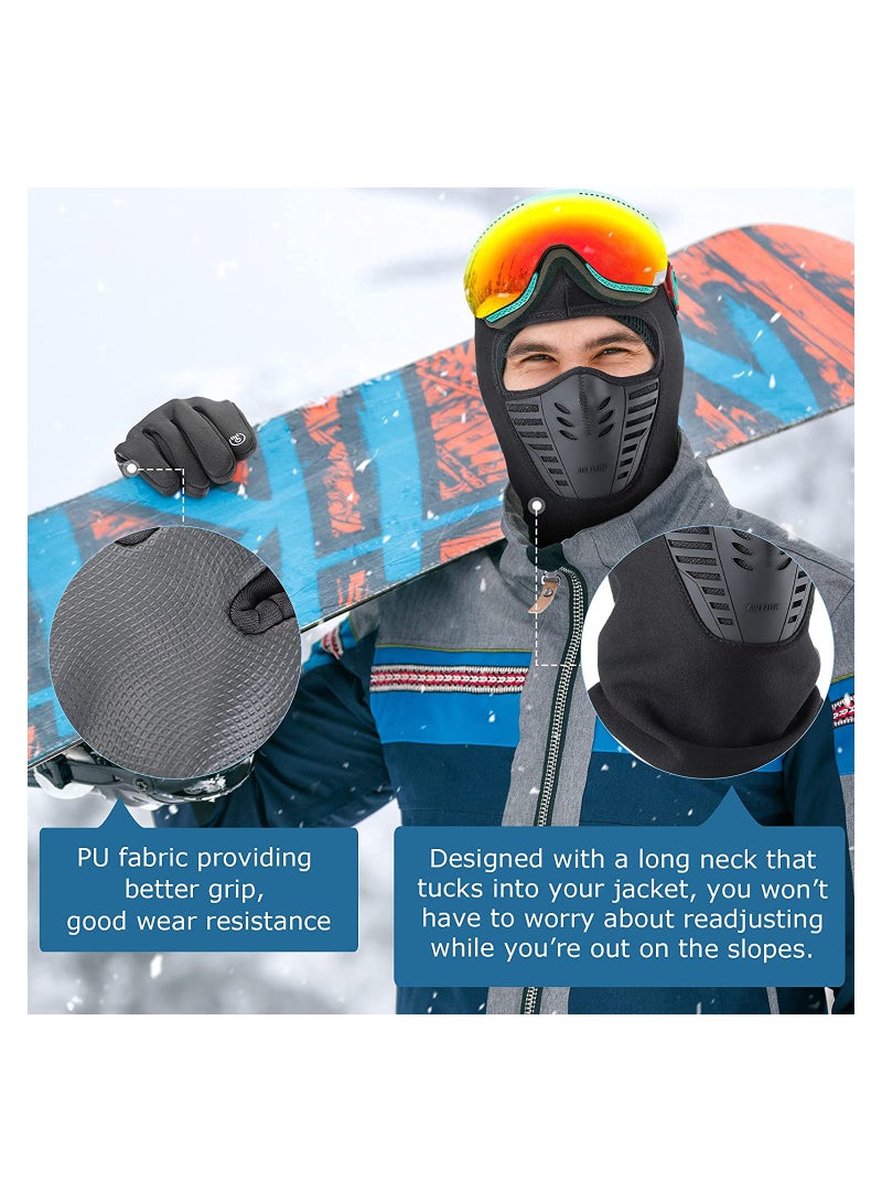 KASTWAVE Winter Balaclava Face Mask with Ski Gloves, Cold Weather Full Ski Mask with Breathable Air Face Cover Touch Screen Gloves for Men Women Skiing, Riding (Black) - Image 2