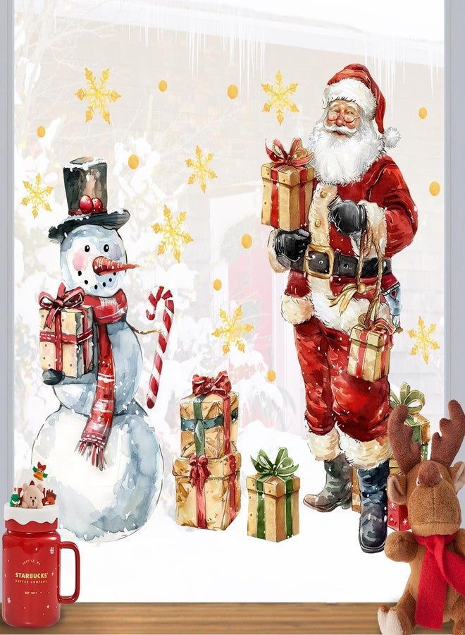 Mfault Christmas Santa Claus Snowman Window Clings 4 Sheets, Xmas Gifts Gold Snowflake Stickers Decals Decorations, Winter Holiday Polka Dots Home Kitchen Decor - Image 3