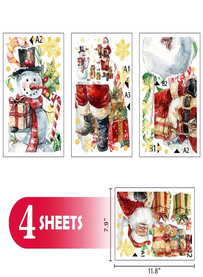 Mfault Christmas Santa Claus Snowman Window Clings 4 Sheets, Xmas Gifts Gold Snowflake Stickers Decals Decorations, Winter Holiday Polka Dots Home Kitchen Decor - Image 2