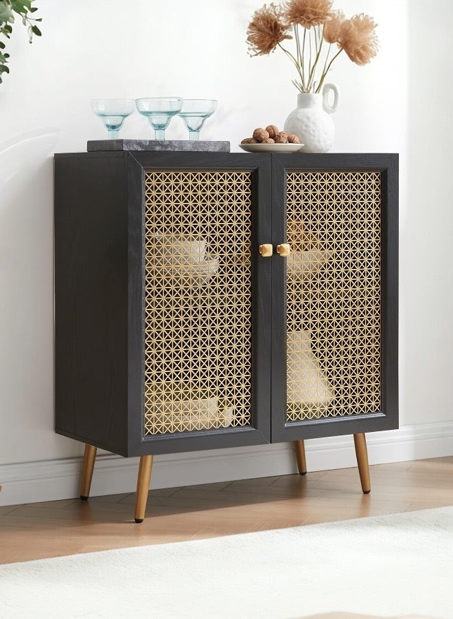 Beit Yusr Console Modern Cabinet with Mesh Doors, Wooden Frame & Gold Legs - Image 1