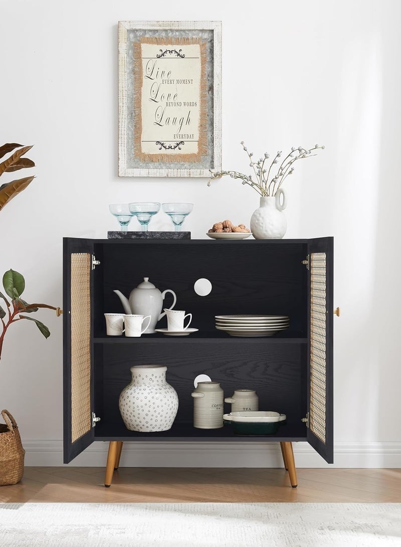 Beit Yusr Console Modern Cabinet with Mesh Doors, Wooden Frame & Gold Legs - Image 2