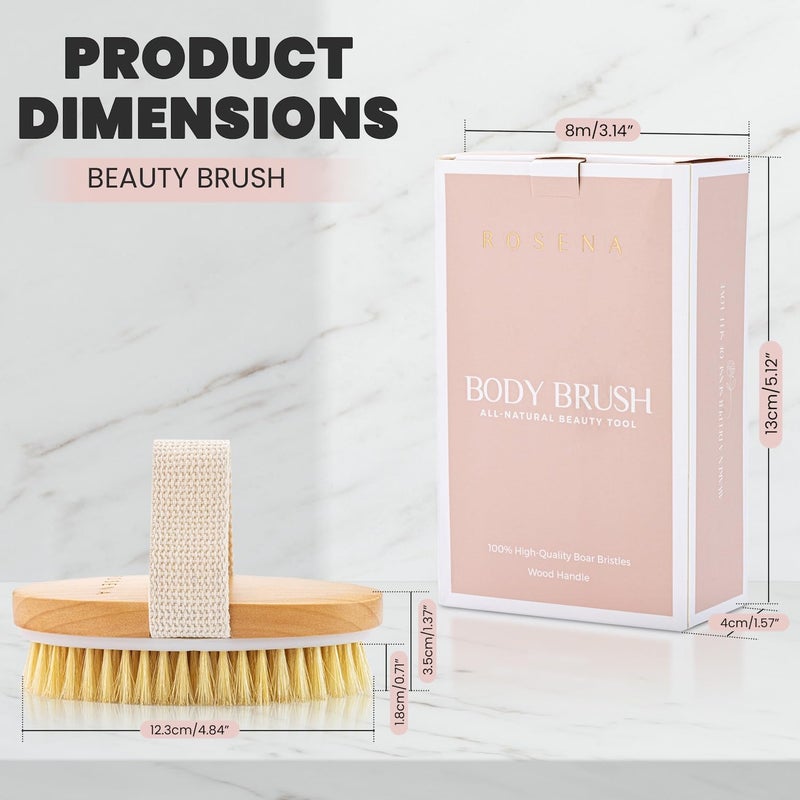 rosena Dry Brushing Body Brush - Best for Exfoliating Dry Skin, Lymphatic Drainage and Cellulite Treatment - Organic Spa Exfoliator and Massage Scrub Brush with Natural Boar Bristles (Oval) - Image 3