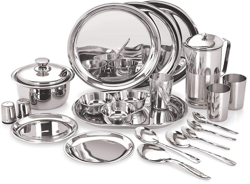 Neelam Neelam Stainless Steel 22 Gauge, 41 Pieces Premium Dinner Set, Ideal Gifting Dinner Set, Ideal for Special Occasions Like Anniversary, Wedding, Housewarming Party, Easy to Clean & Dishwasher Safe - Image 1