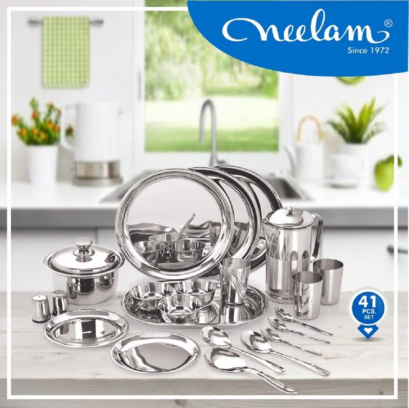Neelam Neelam Stainless Steel 22 Gauge, 41 Pieces Premium Dinner Set, Ideal Gifting Dinner Set, Ideal for Special Occasions Like Anniversary, Wedding, Housewarming Party, Easy to Clean & Dishwasher Safe - Image 2