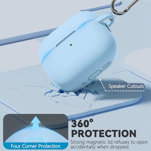 Ljusmicker for AirPods 4 Case 2024 with Cleaner Kit,Soft Silicone Protective Cover for Apple AirPods 4th Generation Cases for Women Men,for AirPod 4 Case Accessories with Keychain-Magnetic Sky Blue - Image 3