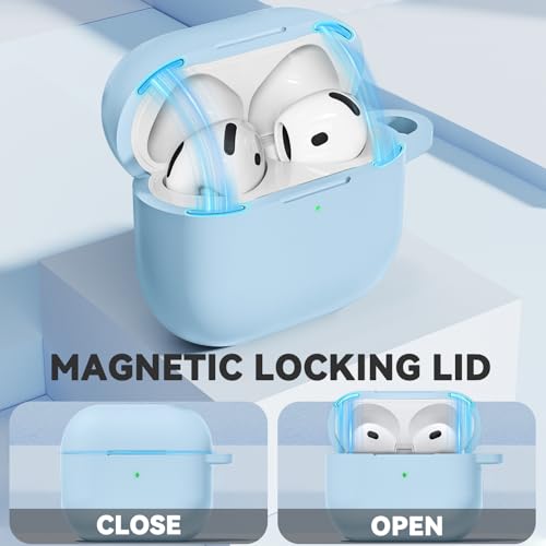 Ljusmicker for AirPods 4 Case 2024 with Cleaner Kit,Soft Silicone Protective Cover for Apple AirPods 4th Generation Cases for Women Men,for AirPod 4 Case Accessories with Keychain-Magnetic Sky Blue - Image 2