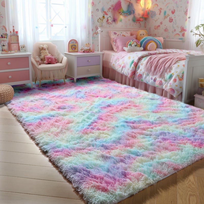 PAGISOFE Rainbow Rugs 6x9 Large Fluffy Soft CarpetPlush Shaggy Rugs for Bedroom GirlsKids RoomsFuzzy Nursery Rug for Babys Toddlers Room Clorful Rooms Decor for Teenage Pastel Kawaii Princess