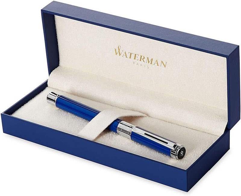 وترمان Waterman Perspective Rollerball Pen - Gloss Blue with Chrome Trim - Image 1