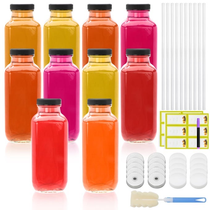 GLASS JUICE BOTTLES WITH LIDS 16OZSQAURE JUICING BOTTLES REUSABLE GLASS DRINKING JARS SET OF 10EMPTY 500ML JUICE CONTAINERS GLASS BOTTLES FOR JUICESMOOTHIESWATERKOMBUCHA