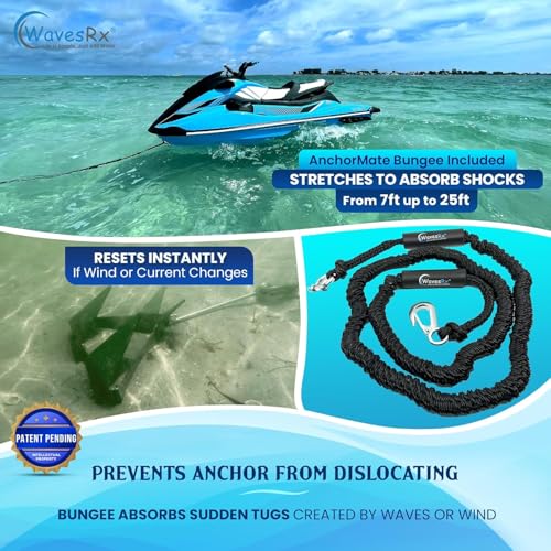 WAVESRX PWC Anchoring Bundle - 5lb TriAnchor with 7ft AnchorMate Bungee Line (Stretches to 25ft) | Effortless Anchoring for Jet Skis, Dinghies & Skiff Boats | Unique Folding Design with Storage Case - Image 4