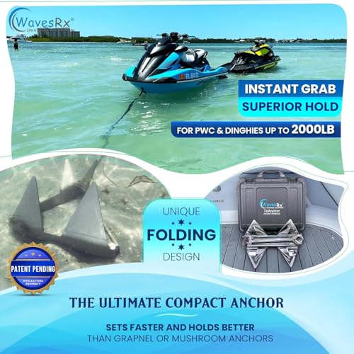 WAVESRX PWC Anchoring Bundle - 5lb TriAnchor with 7ft AnchorMate Bungee Line (Stretches to 25ft) | Effortless Anchoring for Jet Skis, Dinghies & Skiff Boats | Unique Folding Design with Storage Case - Image 2