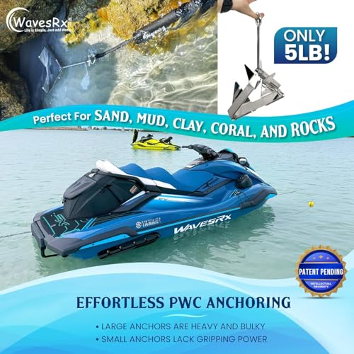 WAVESRX PWC Anchoring Bundle - 5lb TriAnchor with 7ft AnchorMate Bungee Line (Stretches to 25ft) | Effortless Anchoring for Jet Skis, Dinghies & Skiff Boats | Unique Folding Design with Storage Case - Image 3