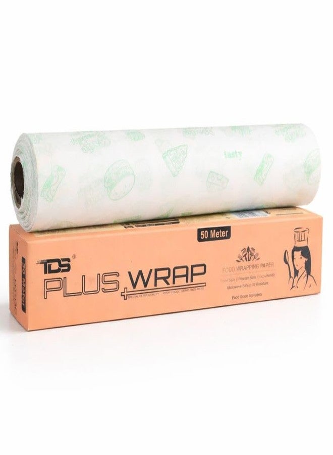 TDS PLUS WRAP Eco-Friendly Greaseproof Food Wrapping Paper Roll 50 Meter | Food Grade, Oil Resistant & Microwave Safe Wrap - Image 1