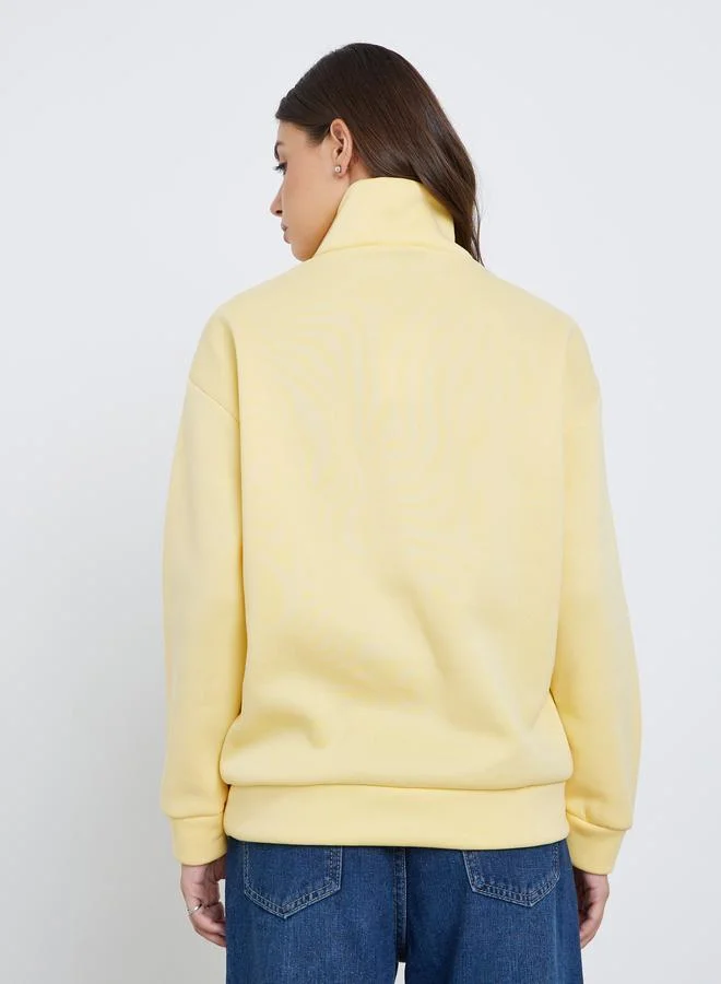 Take Two Take Two Yellow Slogan Print Half Zip Sweater