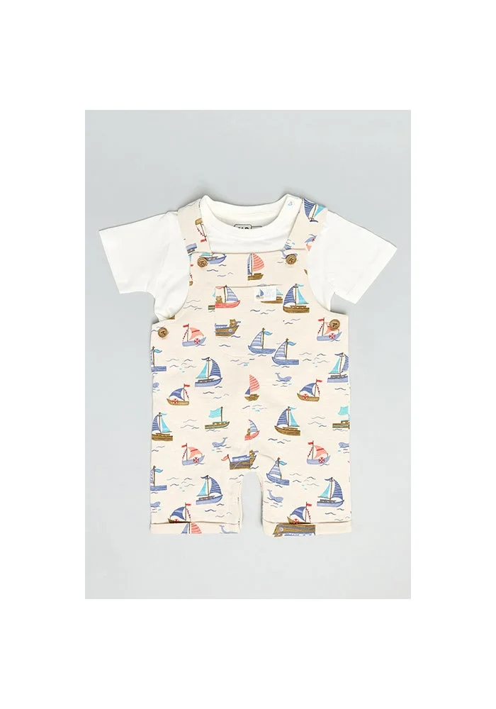 أر أند بي Solid T-Shirt & Printed Dungaree Set