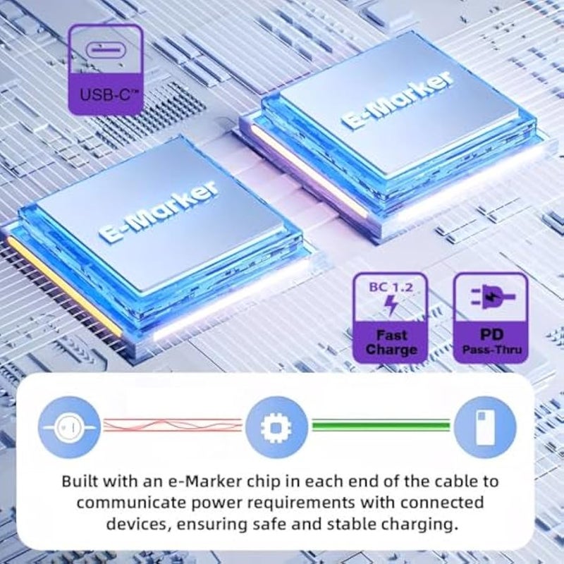 أنكوفو كابل الشحن القابل للسحب USB C ، 4 أطوال ثابتة USB 2.0 نوع C إلى C PD 240W الشحن السريع 480Mbps نقل البيانات كابل التمديد الأزرق - Image 5