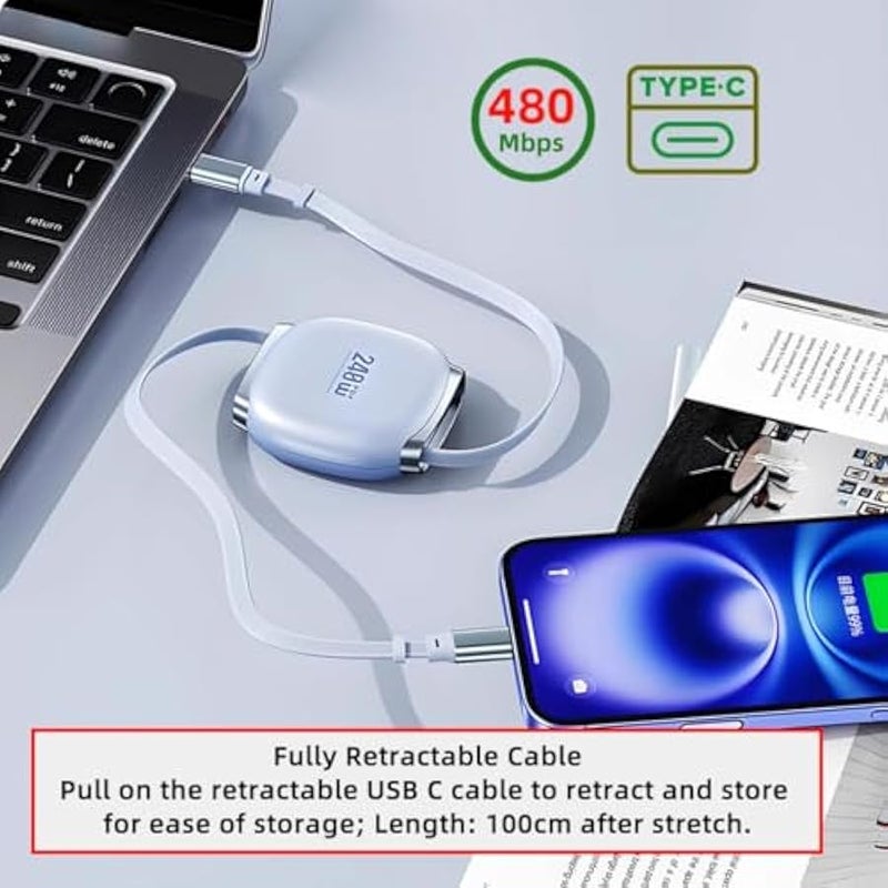 أنكوفو كابل الشحن القابل للسحب USB C ، 4 أطوال ثابتة USB 2.0 نوع C إلى C PD 240W الشحن السريع 480Mbps نقل البيانات كابل التمديد الأزرق - Image 3