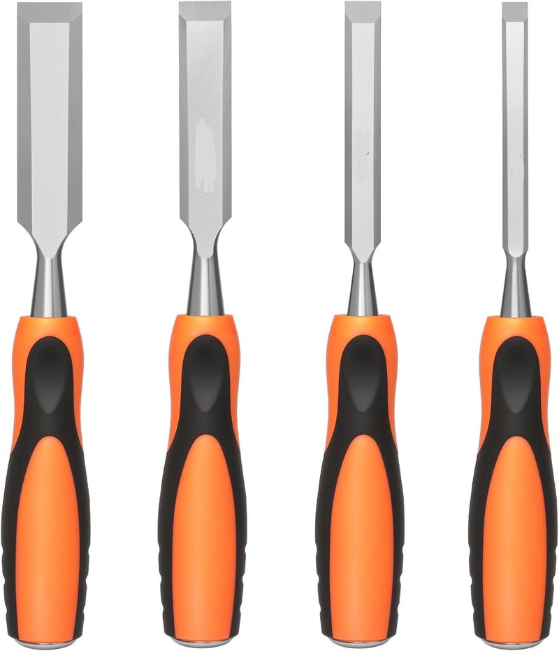 NIKTION 4 Piece Wood Chisel Sets Woodworking Tools Set, Wood Chisels for Woodworking with Steel Hammer End, Wood Tools Chisel Set Woodworking with Ergonomic Plastic Handle - Image 1