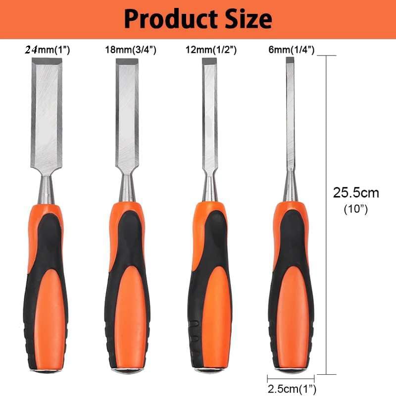NIKTION 4 Piece Wood Chisel Sets Woodworking Tools Set, Wood Chisels for Woodworking with Steel Hammer End, Wood Tools Chisel Set Woodworking with Ergonomic Plastic Handle - Image 2