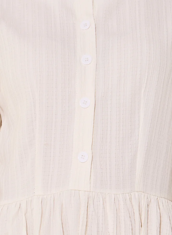 Take Two Take Two Solid Balloon Sleeve Midi Dress with Button Detail
