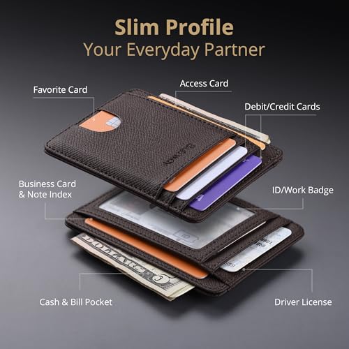 Buffway Slim Minimalist Front Pocket RFID Blocking Leather Wallets for Men and Women - Galaxy Coffee - Image 3