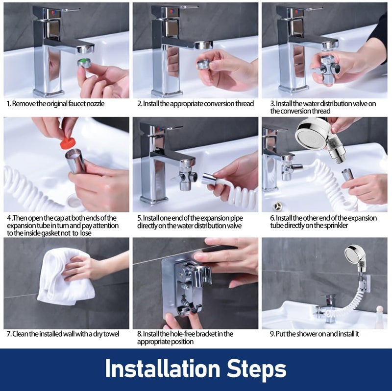 Zorzel Hand Shower Hose Sprayer Head Attaches Faucet Laundry Bathroom Kitchen Spray 360 Shampoo Heads Sink Tap Washbasin External Double Control - Image 2