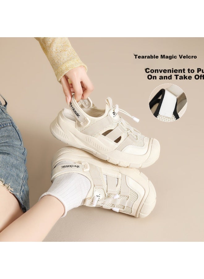 Zhr Women's Casual Shoes With Hollow Design, Lightweight Summer Women's Shoes, Soft-soled With Hidden Heel, Outdoor Hiking Shoes For Women Ks102 Beige 39 - Image 3