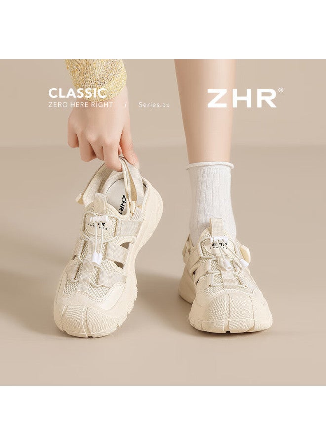 Zhr Women's Casual Shoes With Hollow Design, Lightweight Summer Women's Shoes, Soft-soled With Hidden Heel, Outdoor Hiking Shoes For Women Ks102 Beige 39 - Image 1