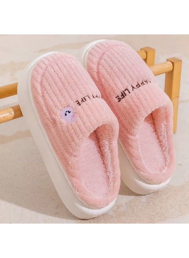 Korean-style thick-soled cotton slippers for autumn and winter, suitable for home and indoor use, providing anti-slip and warm protection.