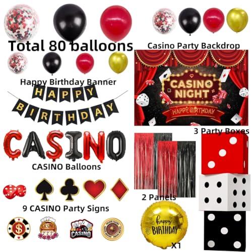 PUGED Casino Theme Party Decoration Las Vegas Birthday Party Dino Casino Night Poker Party Supplies Set for Adults Include Balloon Garland Kit Casino Backdrop Cake Toppers Gold Curtain and Foil Balloons - Image 5