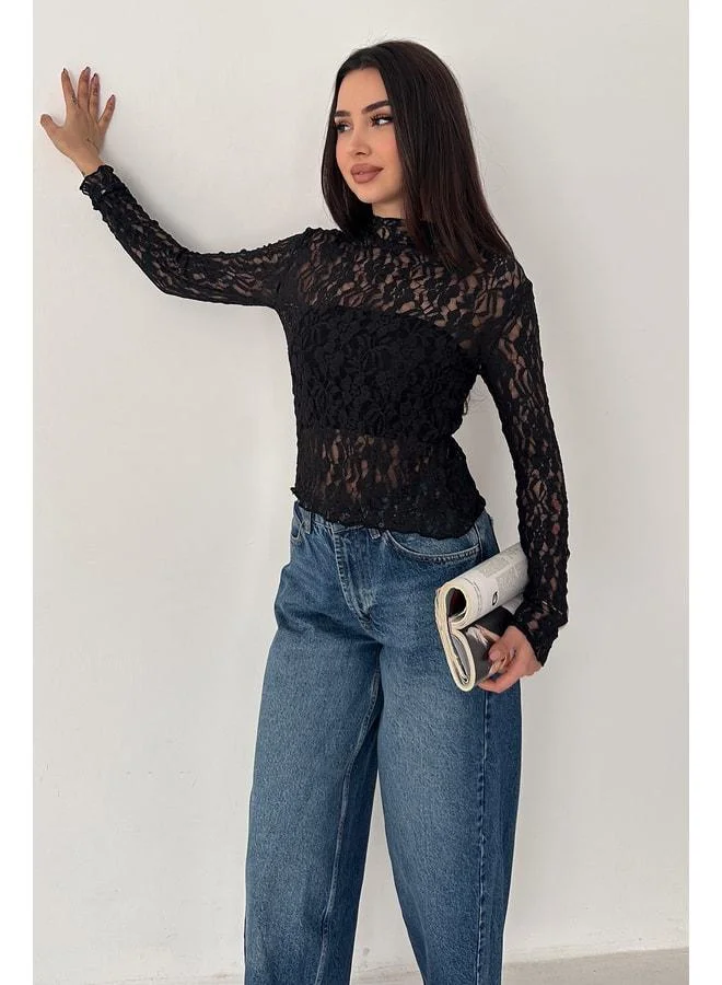 Noa Noa Women's Transparent Floral Lace Blouse – Noir Bloom